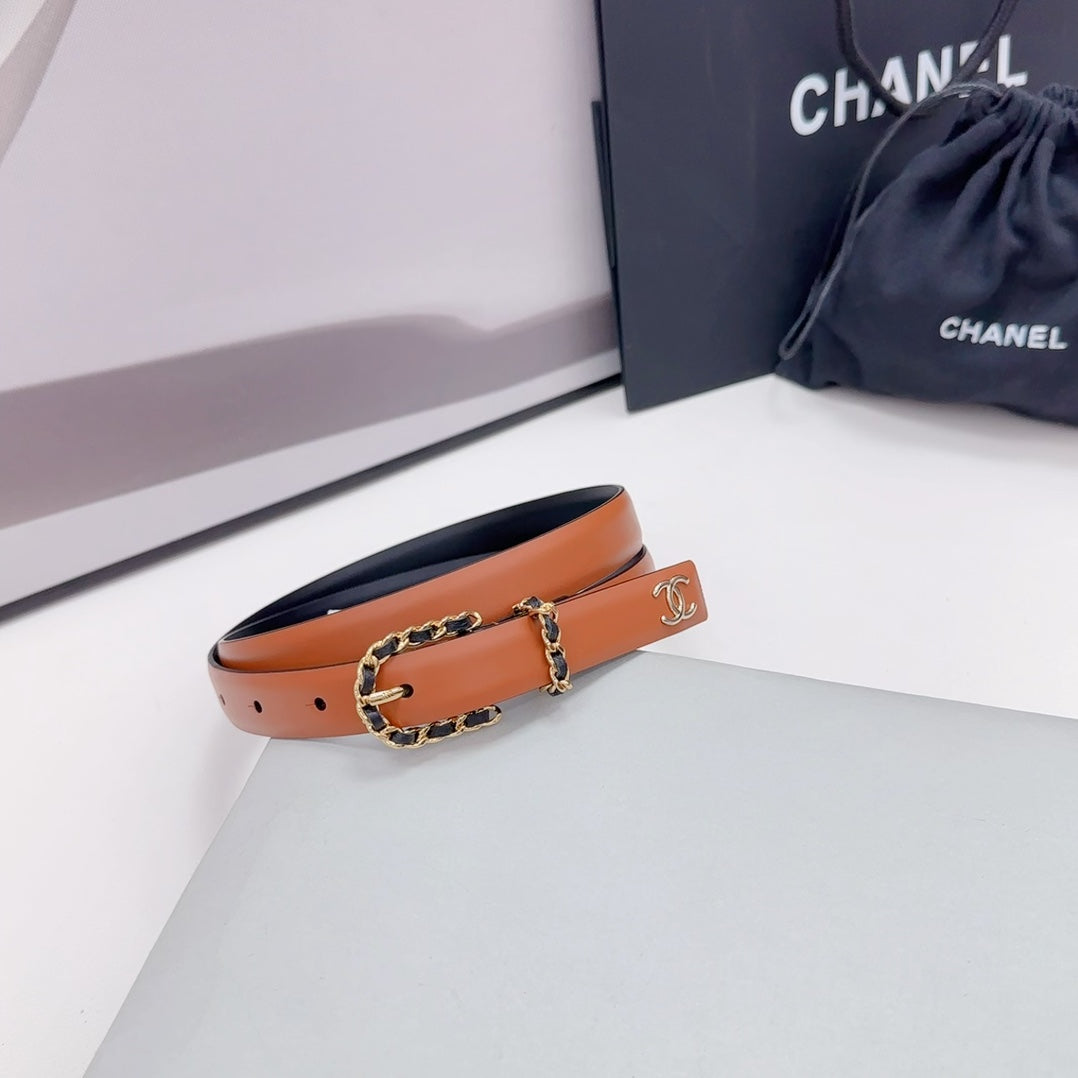 CC BELT 20 MM IN BRONZE BROWN MIX BLACK CALFSKIN GOLD HARDWARE - 30