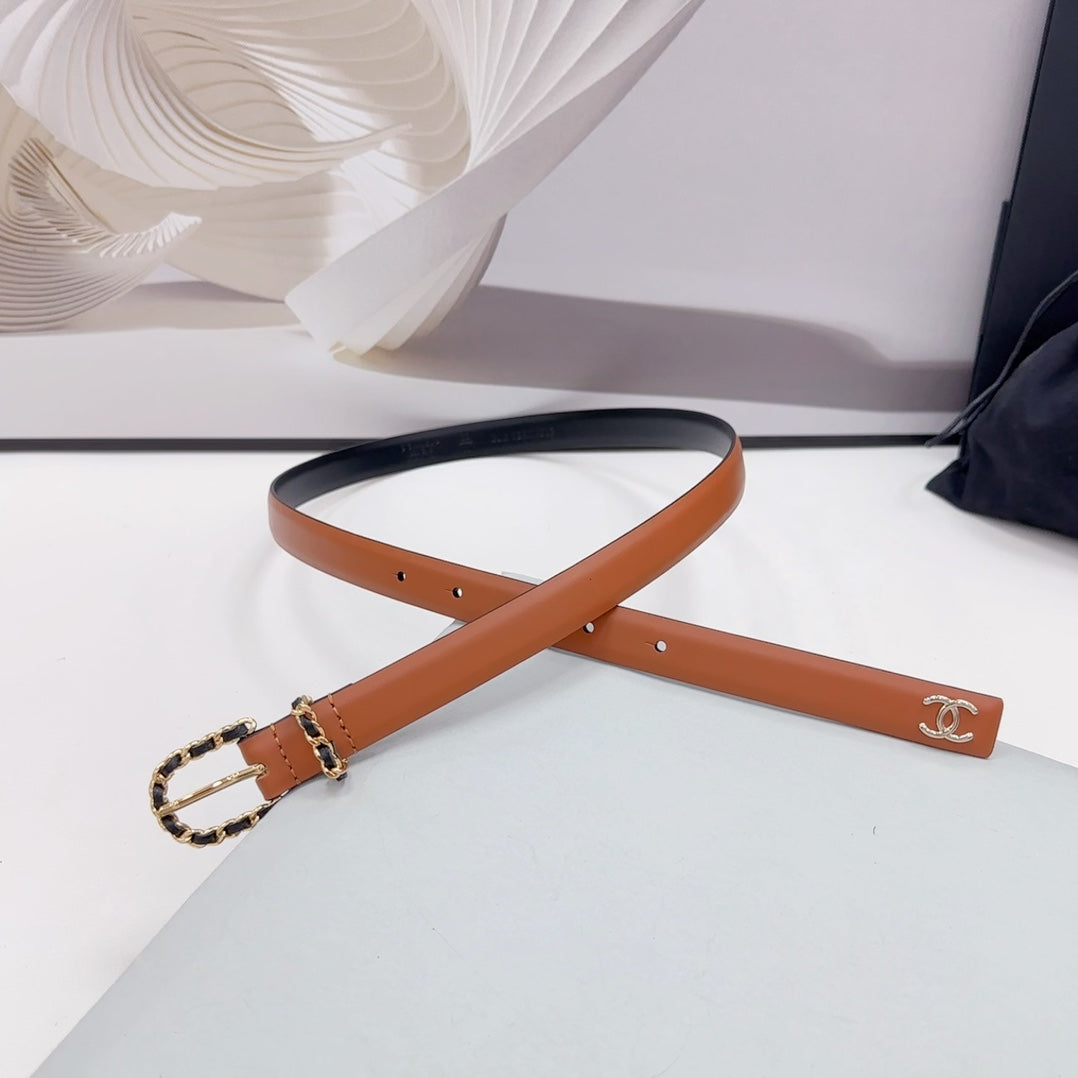 CC BELT 20 MM IN BRONZE BROWN MIX BLACK CALFSKIN GOLD HARDWARE - 30