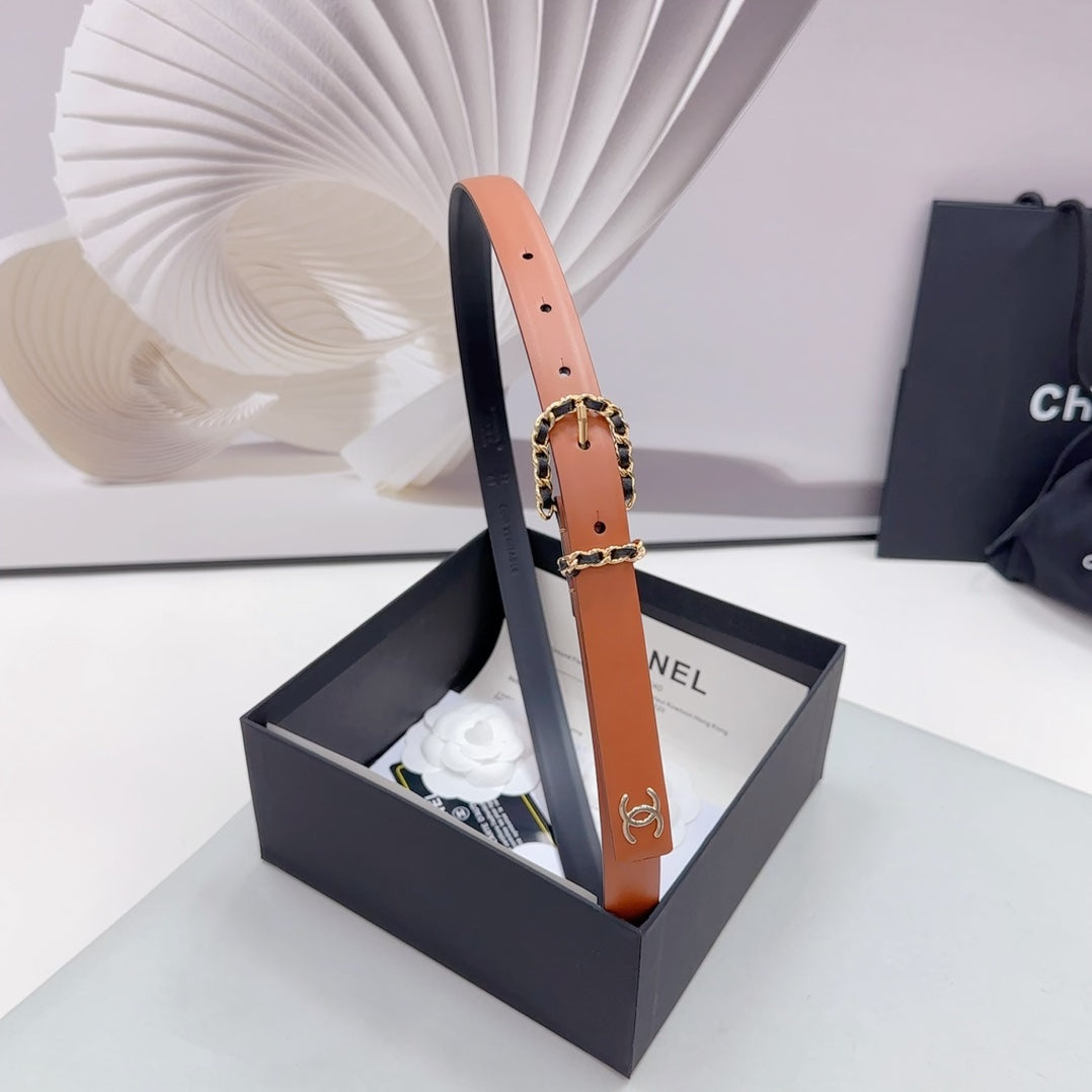 CC BELT 20 MM IN BRONZE BROWN MIX BLACK CALFSKIN GOLD HARDWARE - 30