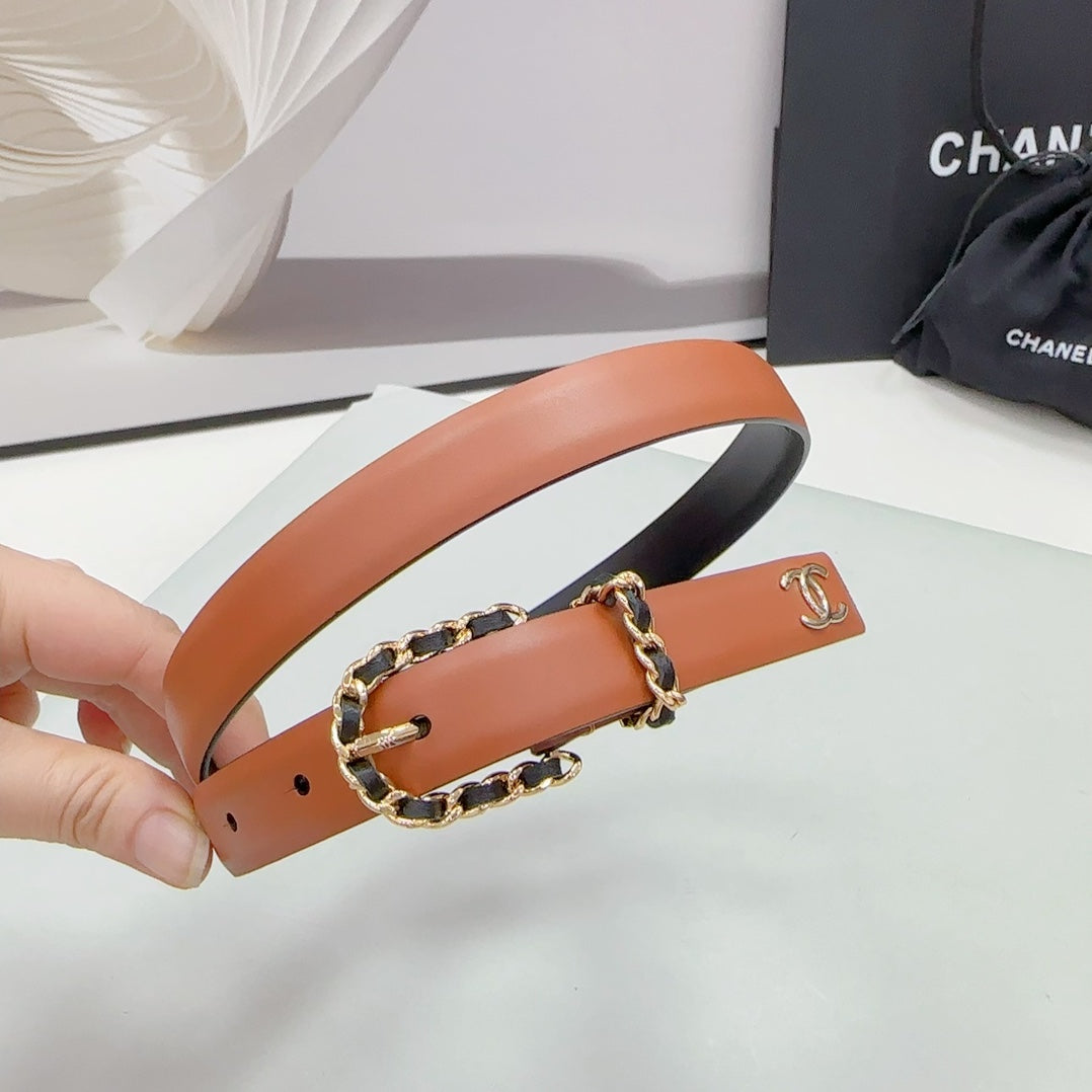 CC BELT 20 MM IN BRONZE BROWN MIX BLACK CALFSKIN GOLD HARDWARE - 30