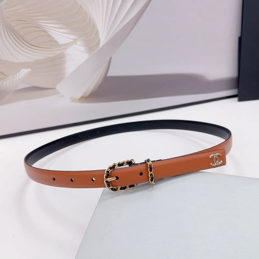 CC BELT 20 MM IN BRONZE BROWN MIX BLACK CALFSKIN GOLD HARDWARE - 30