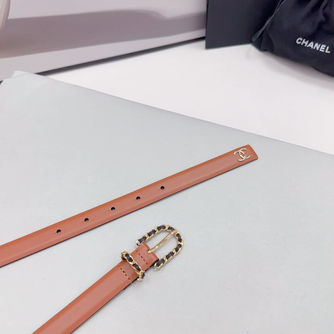 CC BELT 20 MM IN BRONZE BROWN MIX BLACK CALFSKIN GOLD HARDWARE - 30