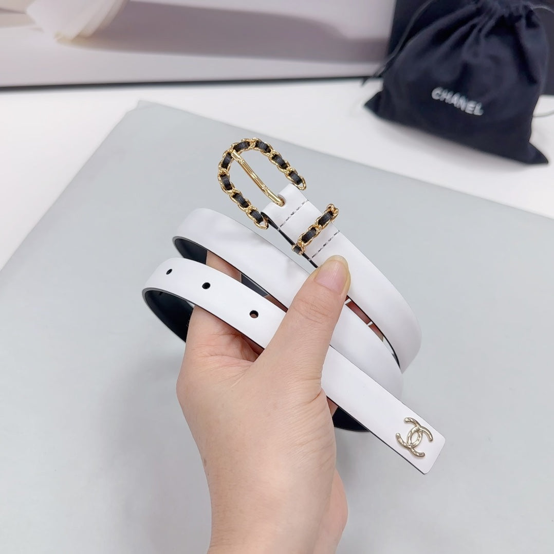 CC BELT 20 MM IN WHITE MIX BLACK CALFSKIN GOLD HARDWARE - 30