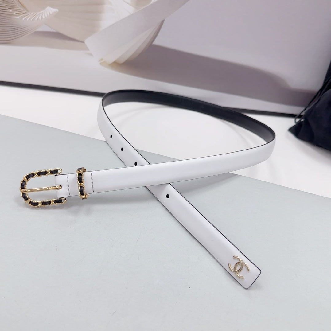 CC BELT 20 MM IN WHITE MIX BLACK CALFSKIN GOLD HARDWARE - 30