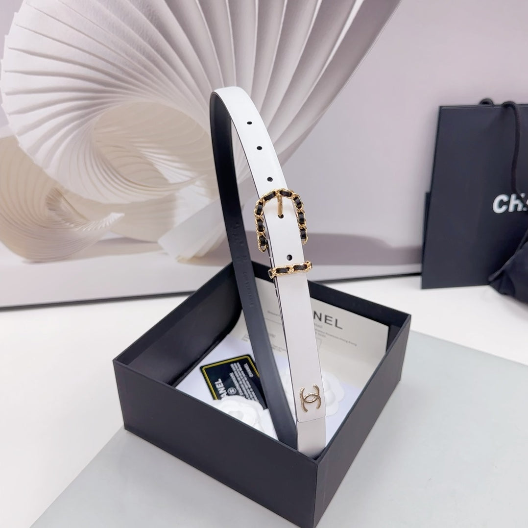 CC BELT 20 MM IN WHITE MIX BLACK CALFSKIN GOLD HARDWARE - 30