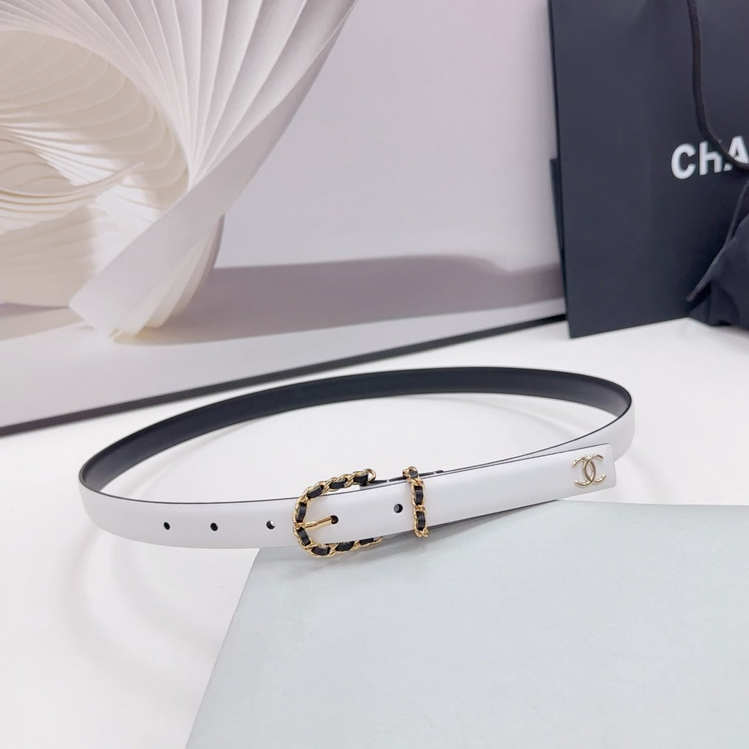 CC BELT 20 MM IN WHITE MIX BLACK CALFSKIN GOLD HARDWARE - 30