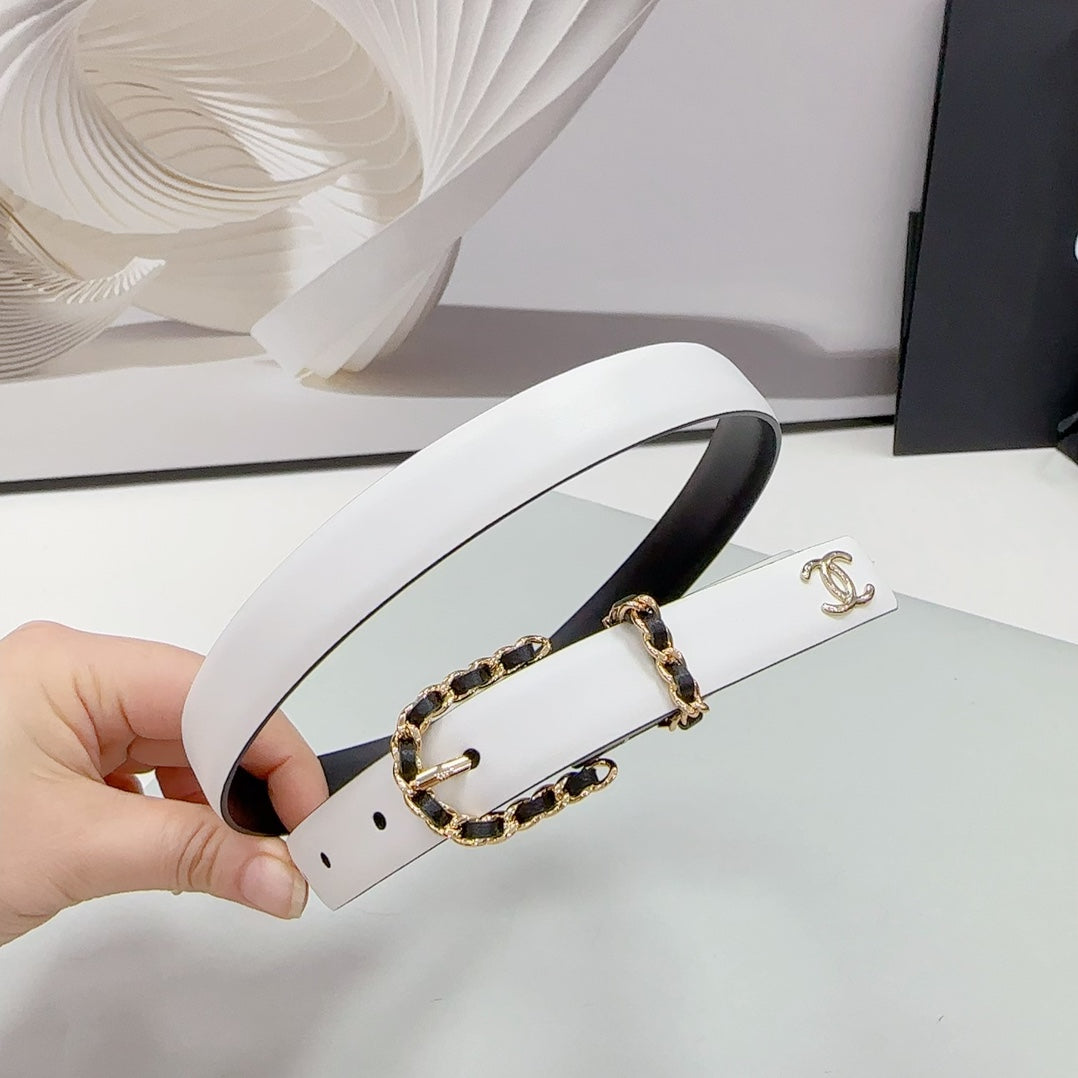 CC BELT 20 MM IN WHITE MIX BLACK CALFSKIN GOLD HARDWARE - 30