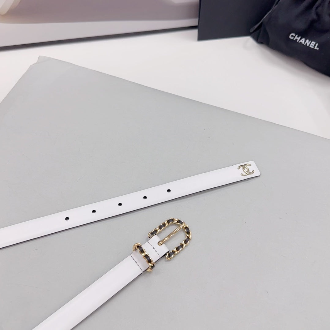 CC BELT 20 MM IN WHITE MIX BLACK CALFSKIN GOLD HARDWARE - 30