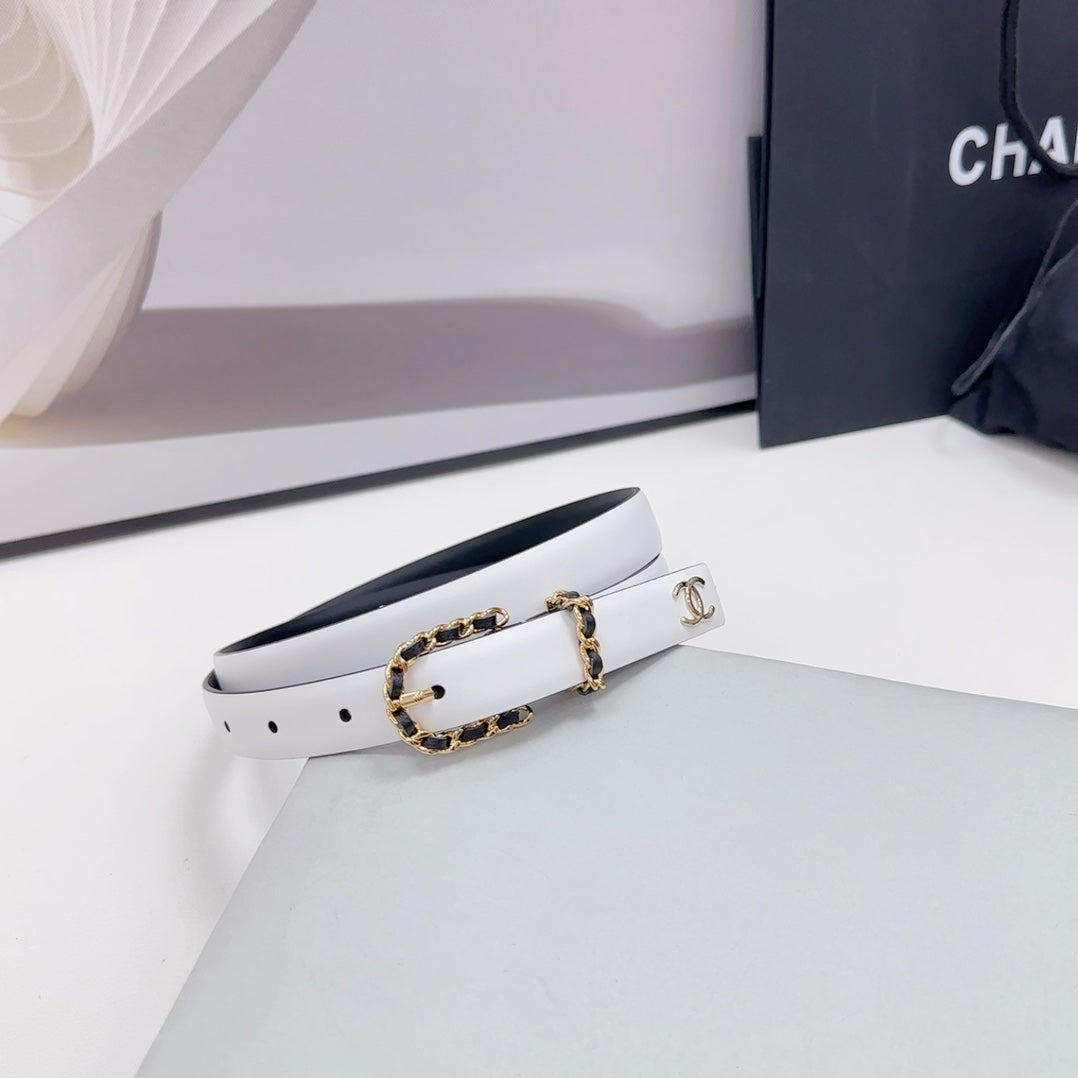 CC BELT 20 MM IN WHITE MIX BLACK CALFSKIN GOLD HARDWARE - 30