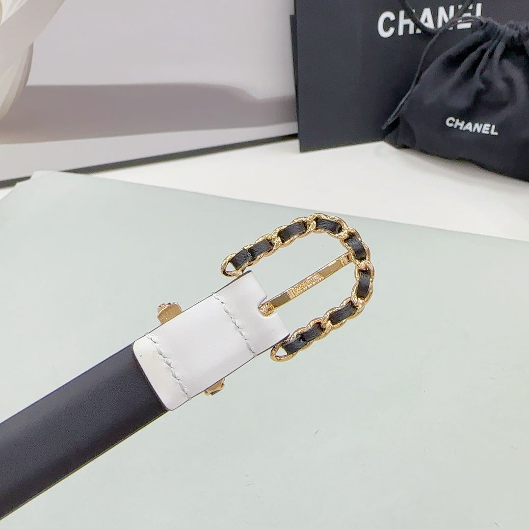 CC BELT 20 MM IN WHITE MIX BLACK CALFSKIN GOLD HARDWARE - 30