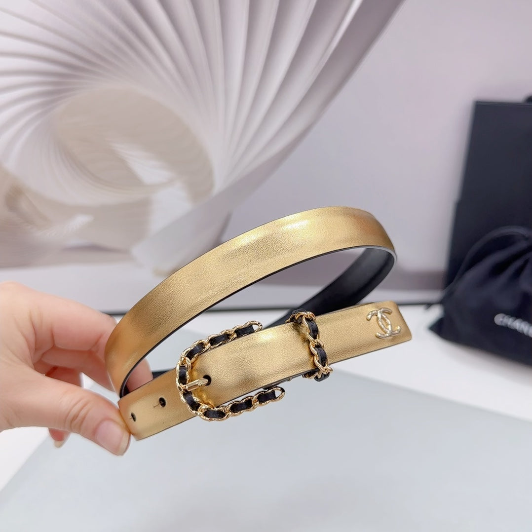 CC BELT 20 MM IN GOLD MIX BLACK CALFSKIN GOLD HARDWARE - 30