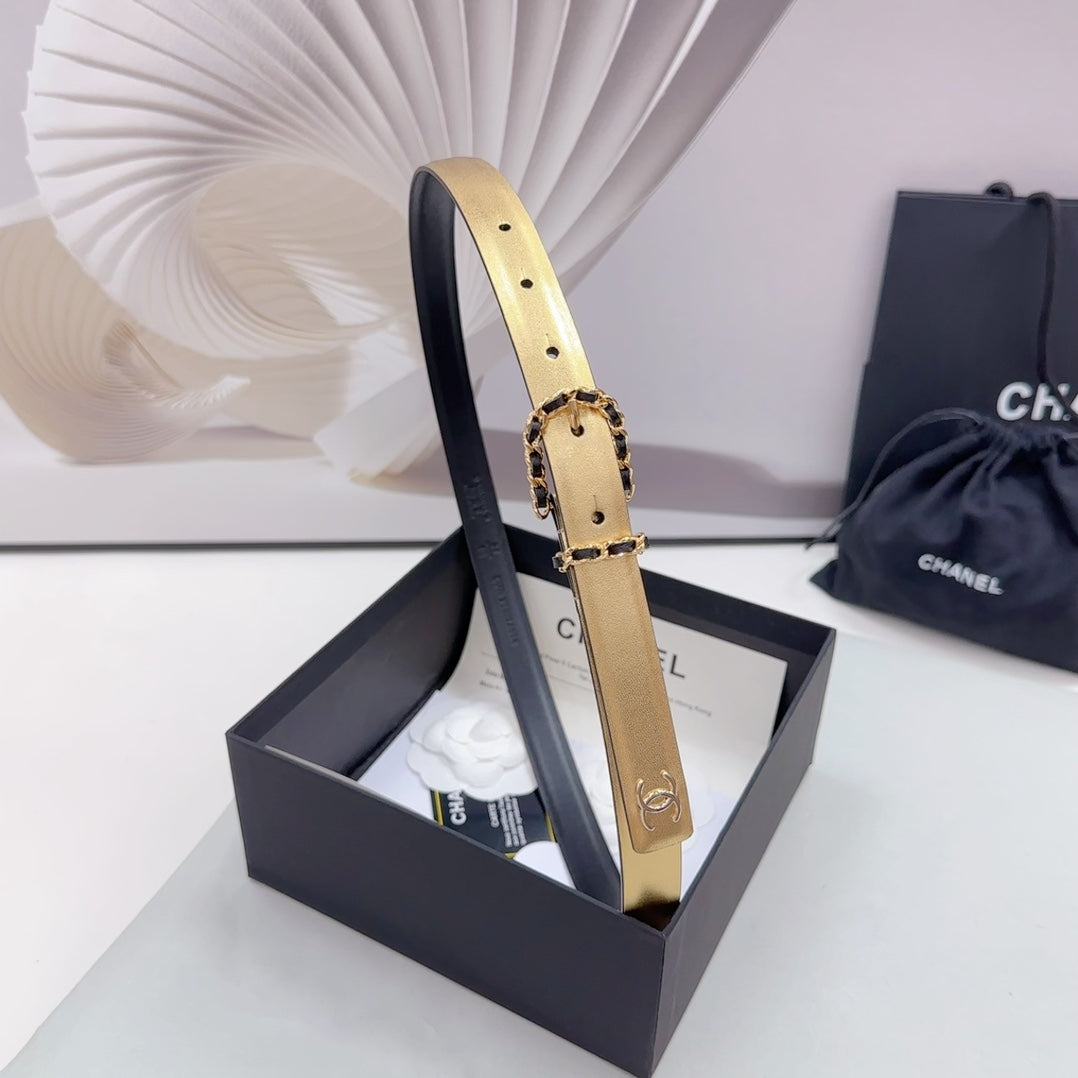 CC BELT 20 MM IN GOLD MIX BLACK CALFSKIN GOLD HARDWARE - 30