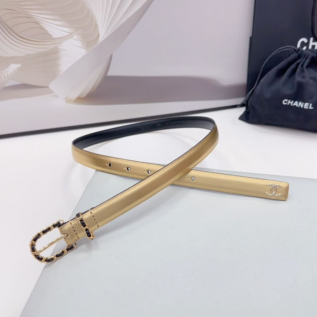 CC BELT 20 MM IN GOLD MIX BLACK CALFSKIN GOLD HARDWARE - 30