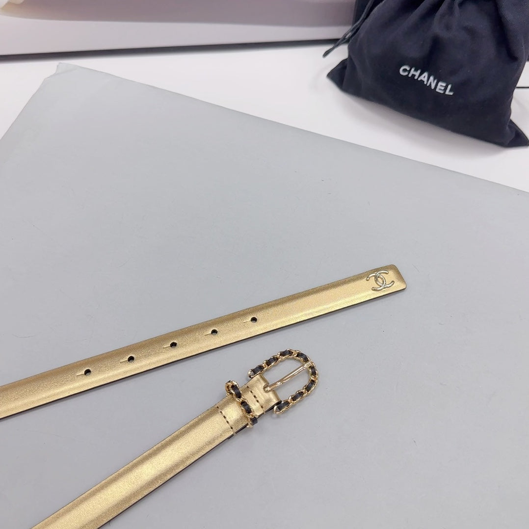 CC BELT 20 MM IN GOLD MIX BLACK CALFSKIN GOLD HARDWARE - 30