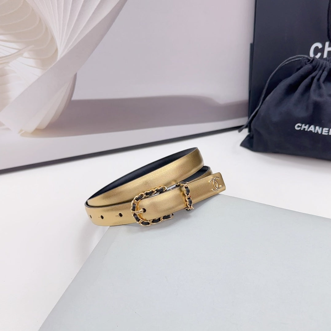 CC BELT 20 MM IN GOLD MIX BLACK CALFSKIN GOLD HARDWARE - 30