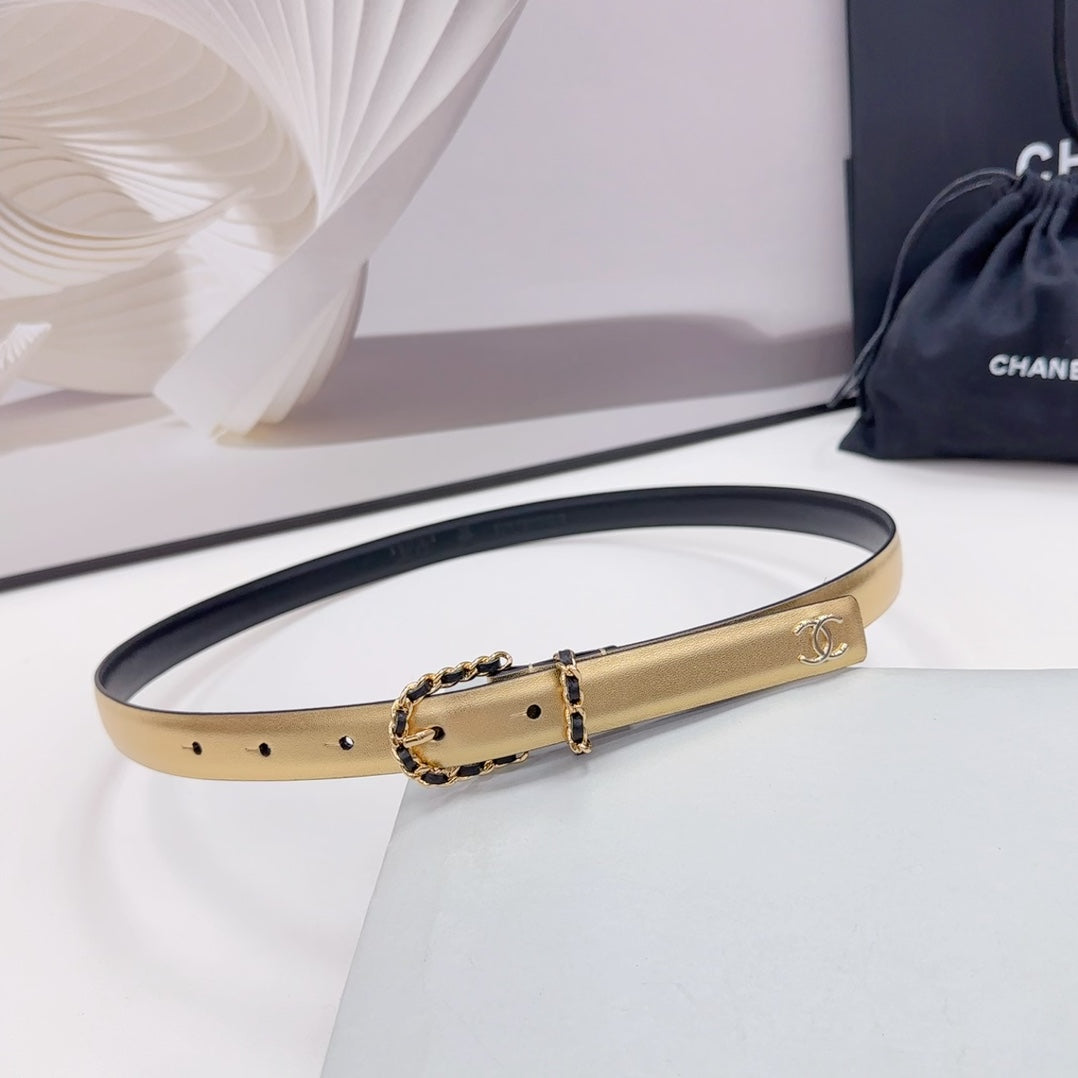 CC BELT 20 MM IN GOLD MIX BLACK CALFSKIN GOLD HARDWARE - 30