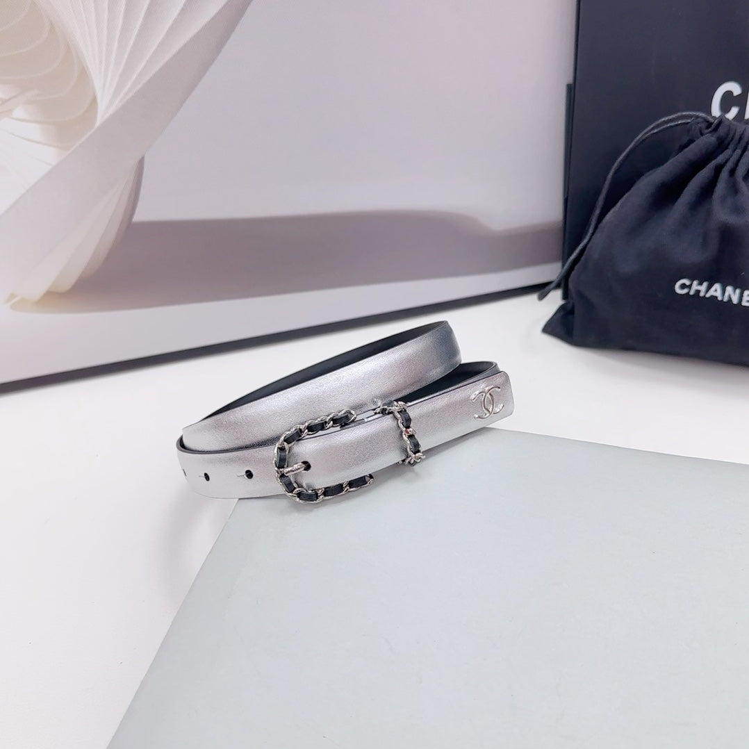 CC BELT 20 MM IN SILVER MIX BLACK CALFSKIN SILVER HARDWARE - 30