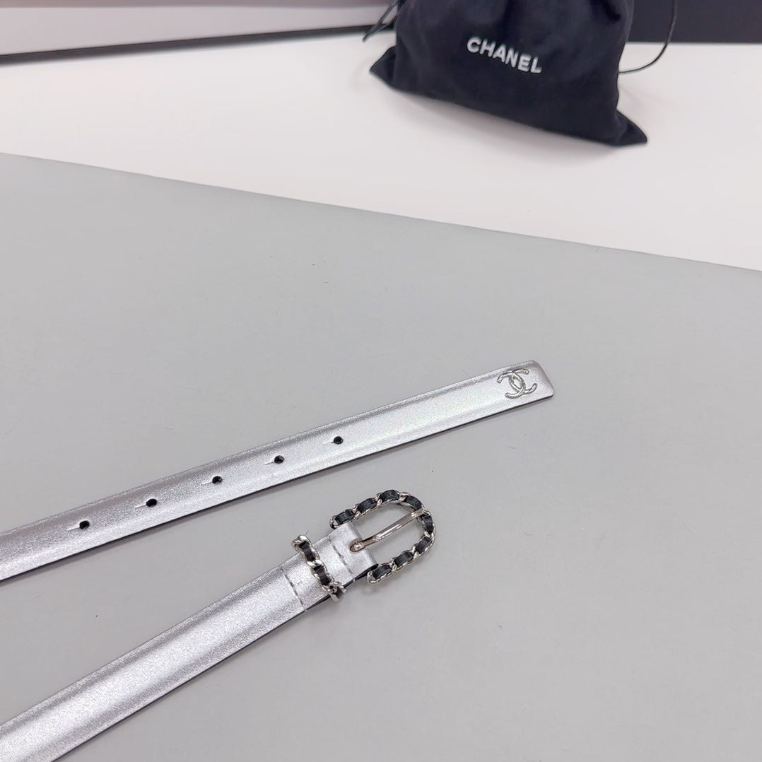 CC BELT 20 MM IN SILVER MIX BLACK CALFSKIN SILVER HARDWARE - 30