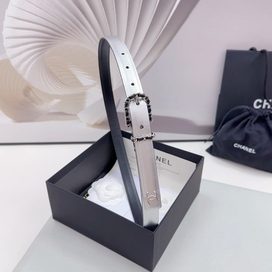 CC BELT 20 MM IN SILVER MIX BLACK CALFSKIN SILVER HARDWARE - 30