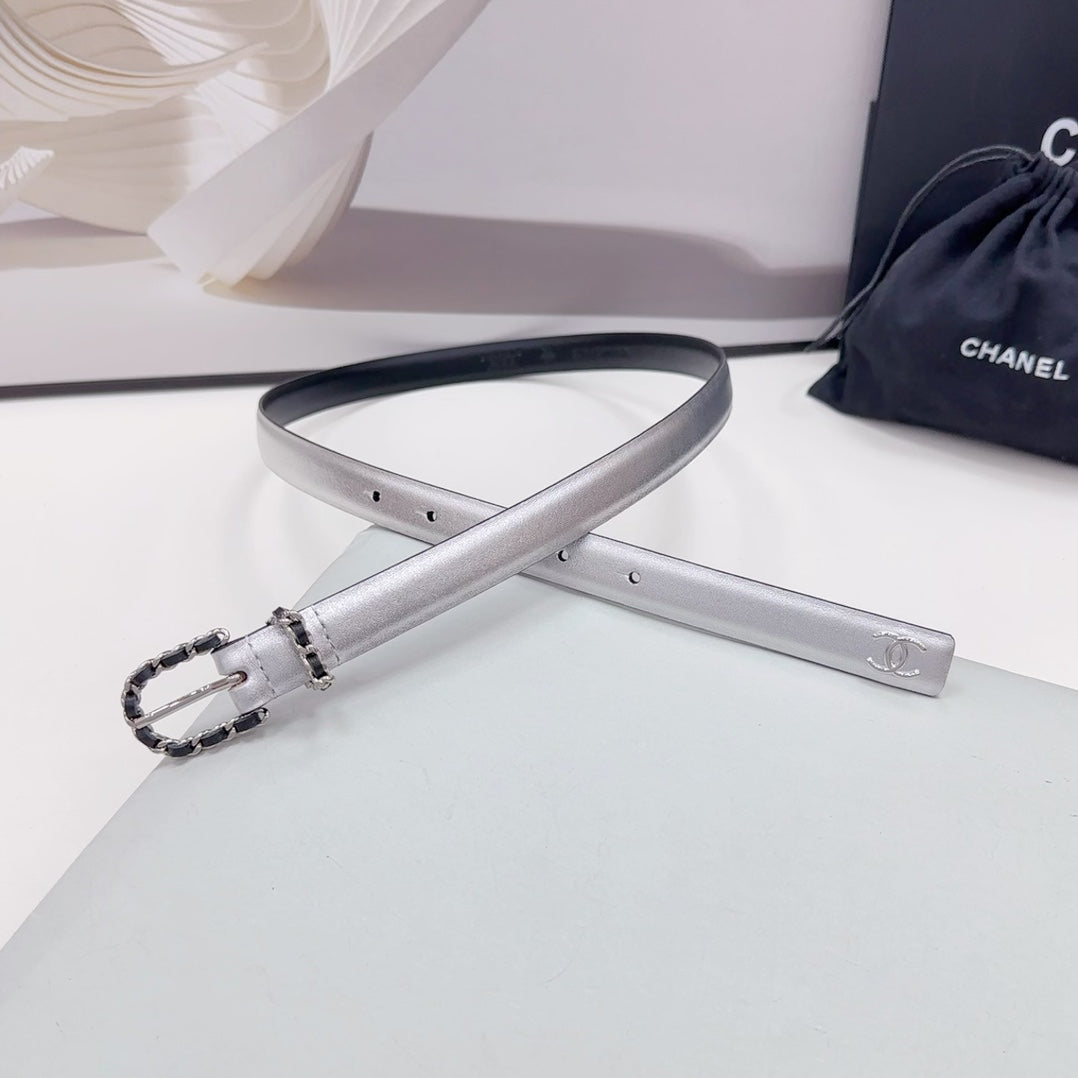 CC BELT 20 MM IN SILVER MIX BLACK CALFSKIN SILVER HARDWARE - 30