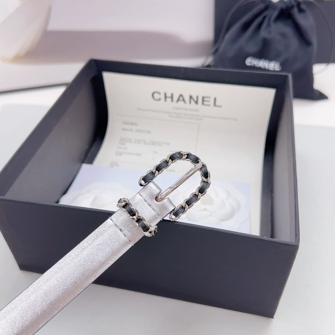 CC BELT 20 MM IN SILVER MIX BLACK CALFSKIN SILVER HARDWARE - 30