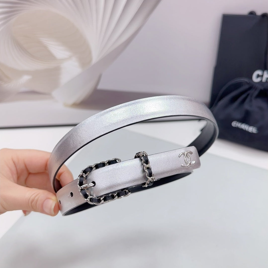 CC BELT 20 MM IN SILVER MIX BLACK CALFSKIN SILVER HARDWARE - 30