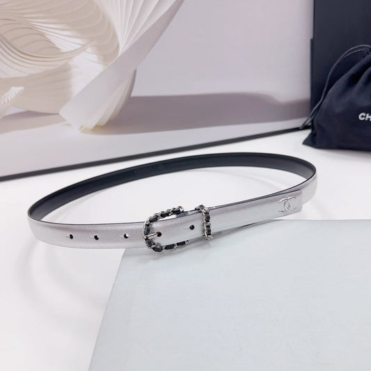 CC BELT 20 MM IN SILVER MIX BLACK CALFSKIN SILVER HARDWARE - 30