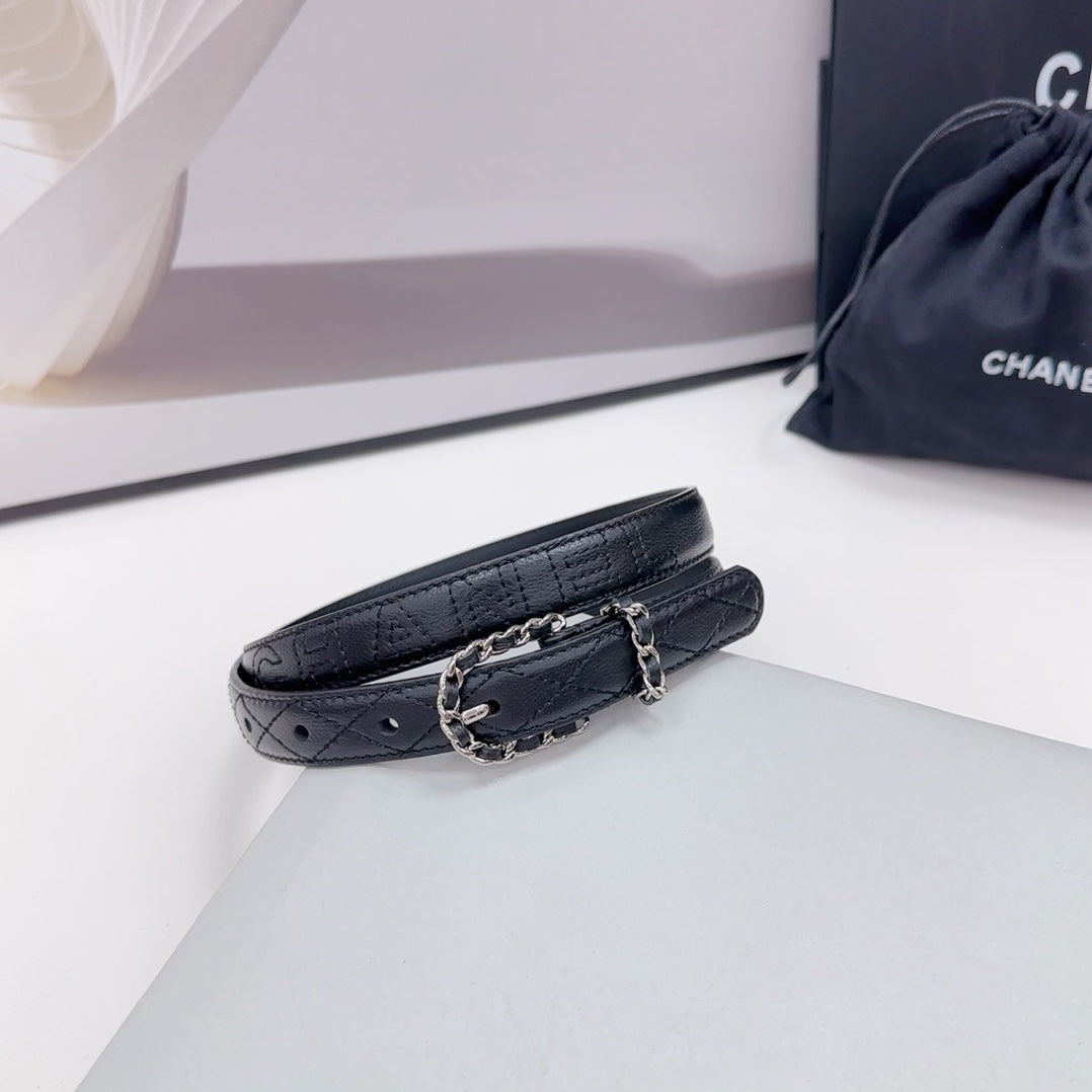 CC BELT 20 MM IN BLACK CALFSKIN SILVER HARDWARE - 30