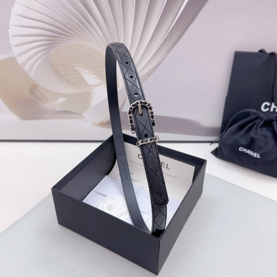 CC BELT 20 MM IN BLACK CALFSKIN SILVER HARDWARE - 30