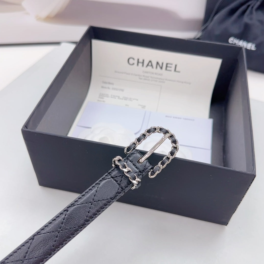 CC BELT 20 MM IN BLACK CALFSKIN SILVER HARDWARE - 30