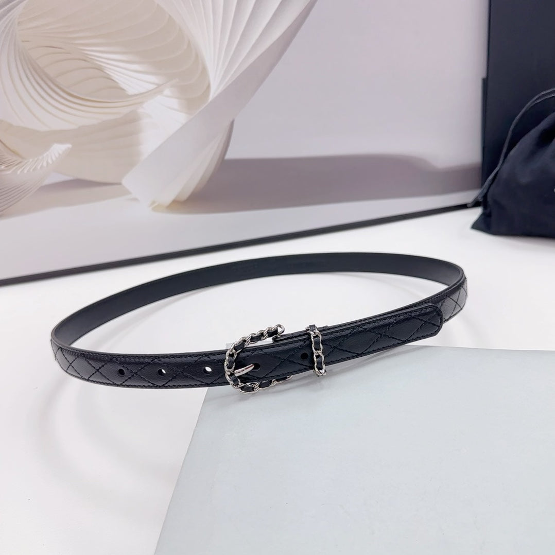 CC BELT 20 MM IN BLACK CALFSKIN SILVER HARDWARE - 30