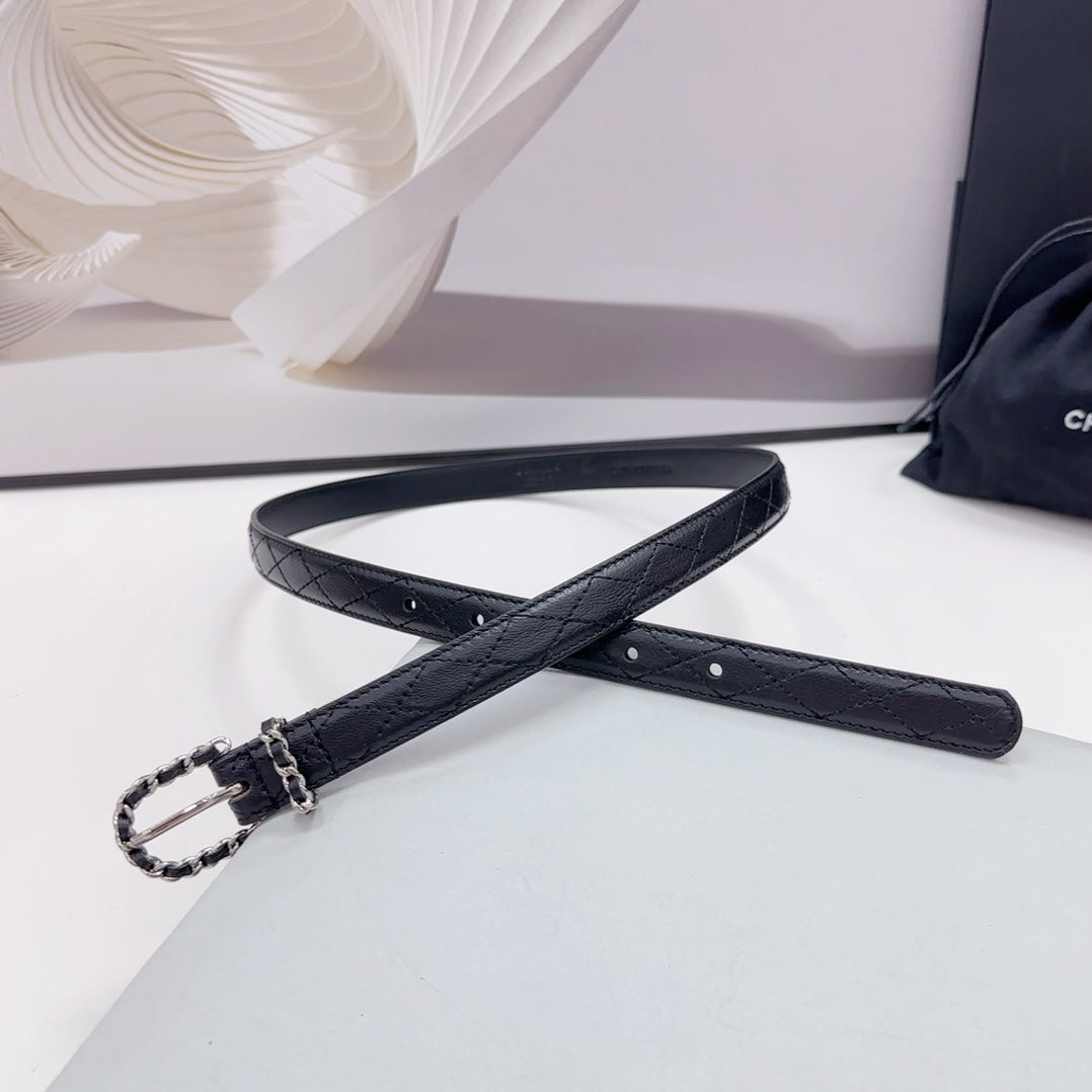 CC BELT 20 MM IN BLACK CALFSKIN SILVER HARDWARE - 30