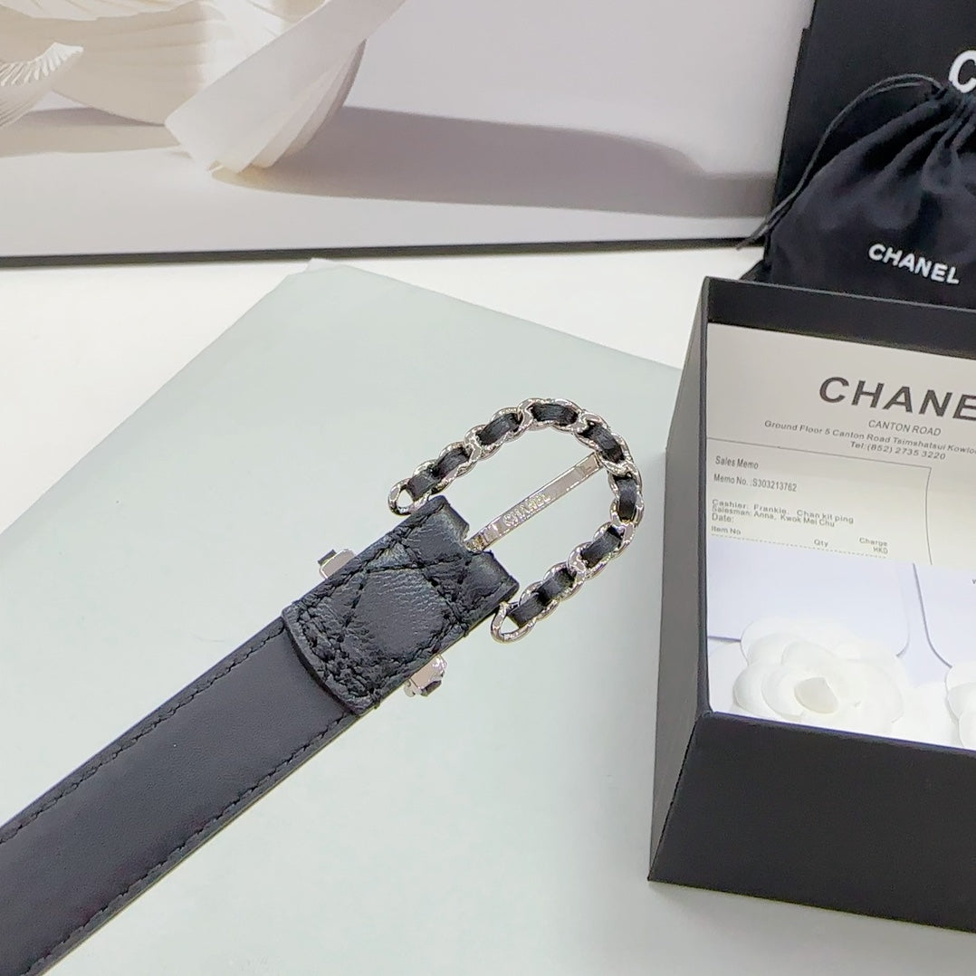 CC BELT 20 MM IN BLACK CALFSKIN SILVER HARDWARE - 30