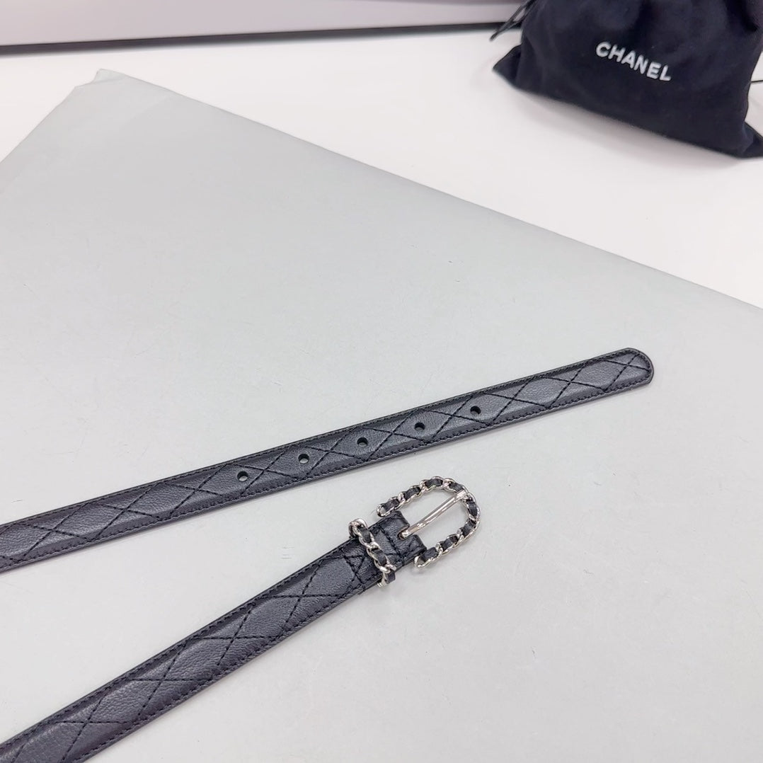 CC BELT 20 MM IN BLACK CALFSKIN SILVER HARDWARE - 30