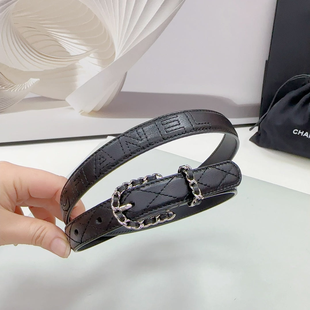 CC BELT 20 MM IN BLACK CALFSKIN SILVER HARDWARE - 30