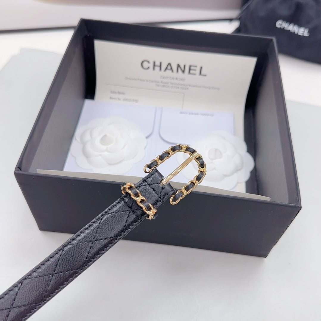 CC BELT 20 MM IN BLACK CALFSKIN GOLD HARDWARE - 30
