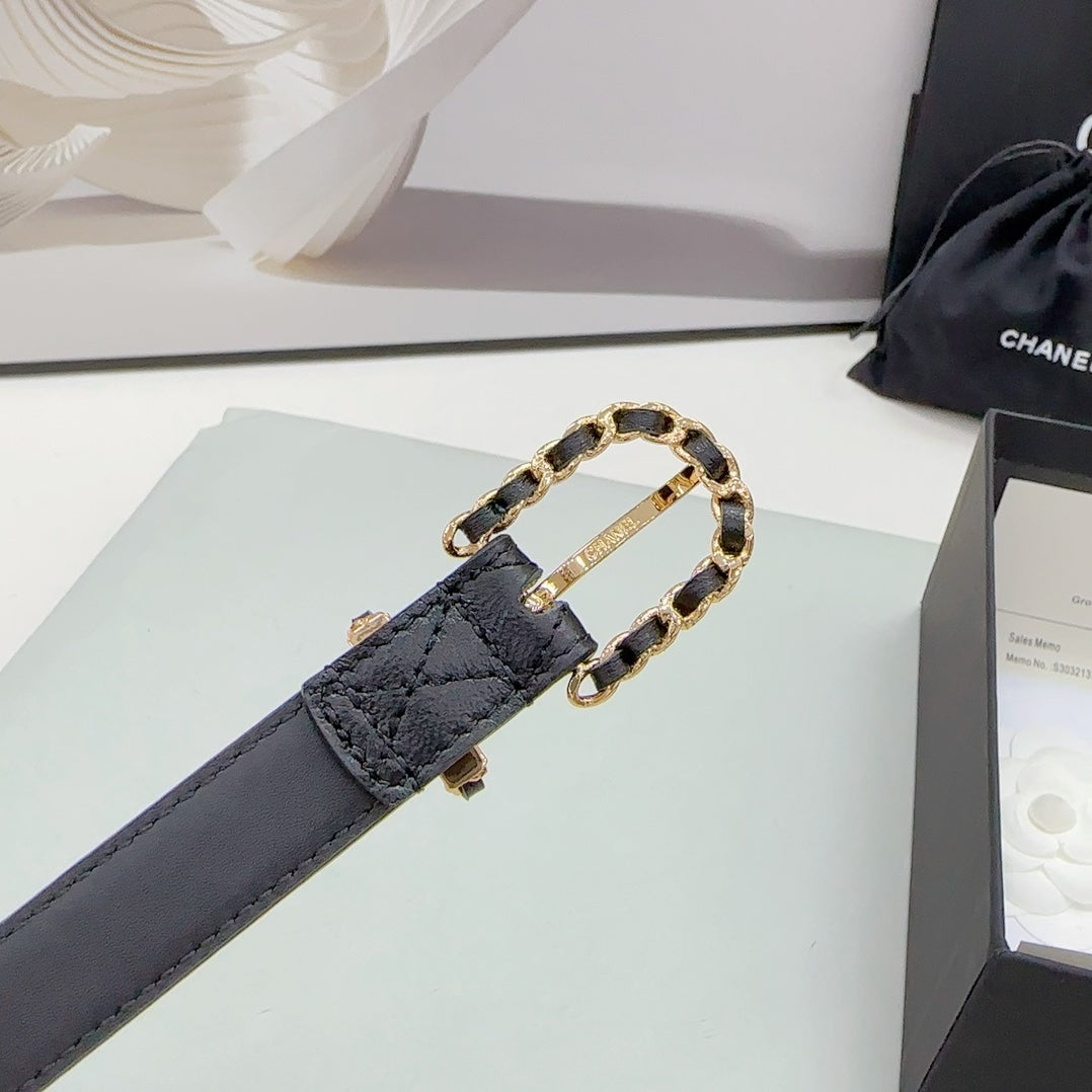 CC BELT 20 MM IN BLACK CALFSKIN GOLD HARDWARE - 30