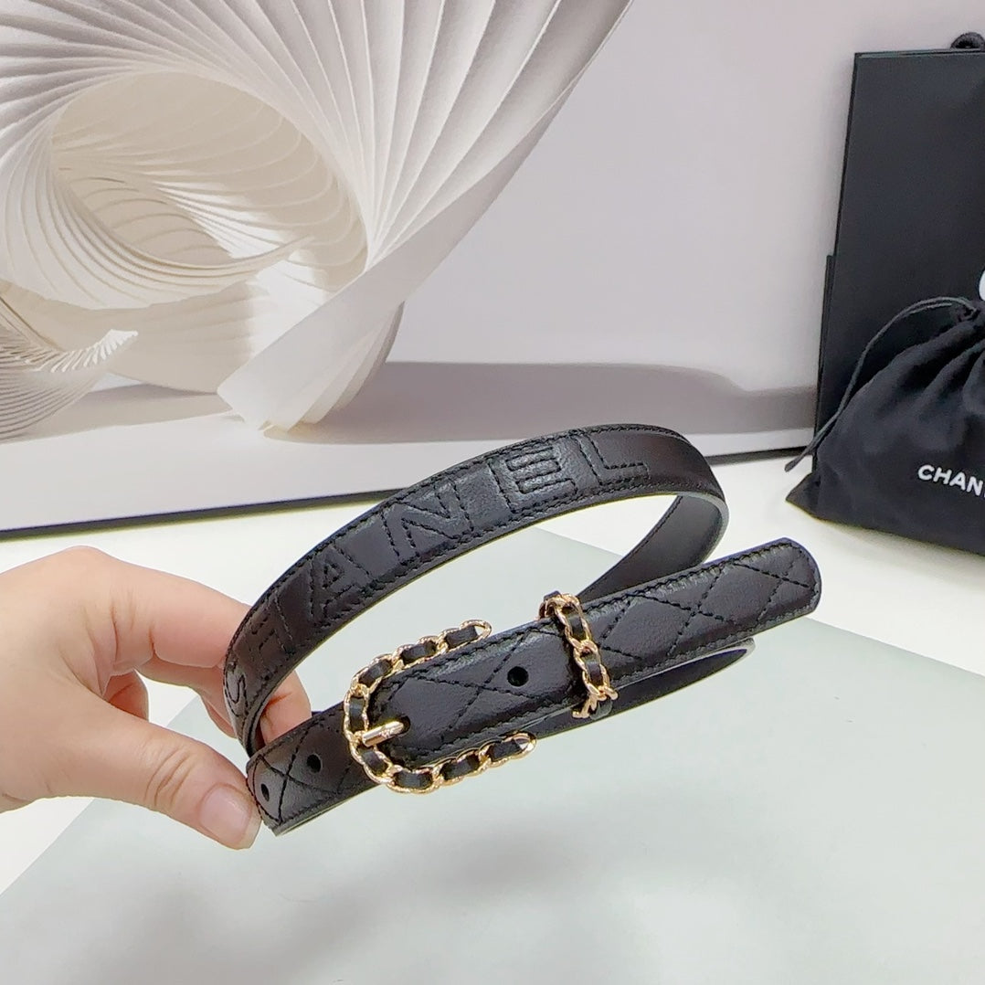 CC BELT 20 MM IN BLACK CALFSKIN GOLD HARDWARE - 30