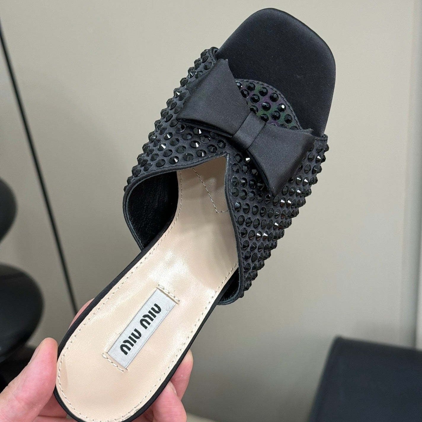 BLACK HIGH-HEELS COWHIDE WITH CRYSTALS-BLACK - 35