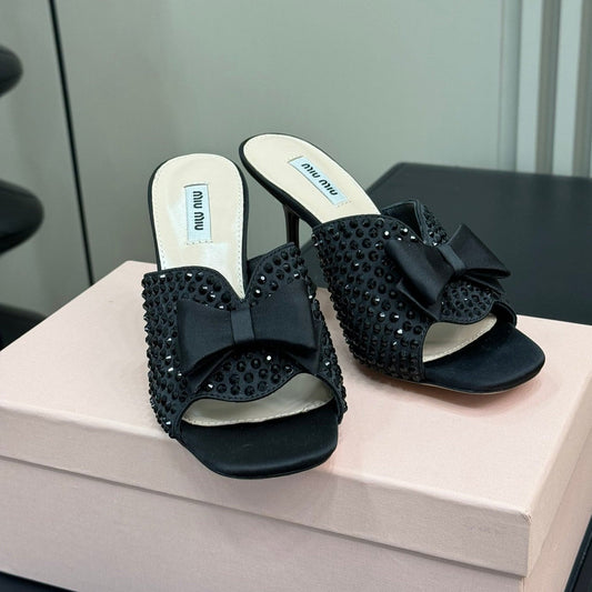 BLACK HIGH-HEELS COWHIDE WITH CRYSTALS-BLACK - 35