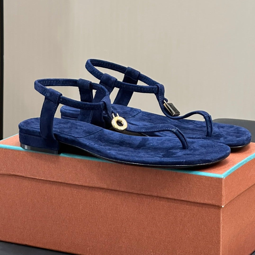 Loro Piana Navy Blue Mindil Sandal In Leather - 35