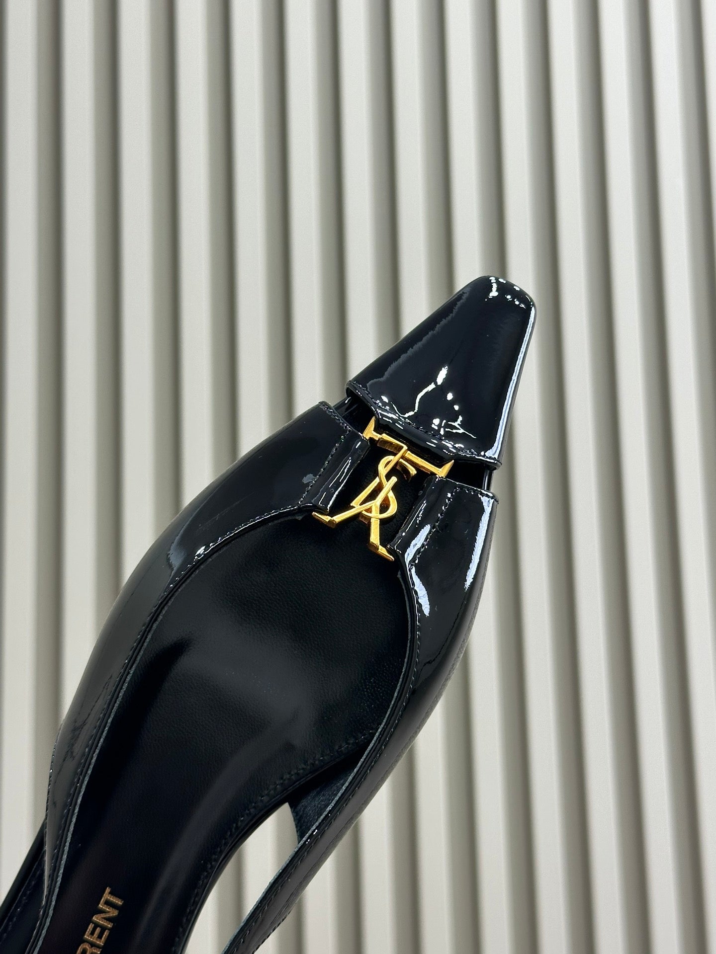 SL BABYLONE SLINGBACK FLAT BLACK POLISHED CALFSKIN - 35