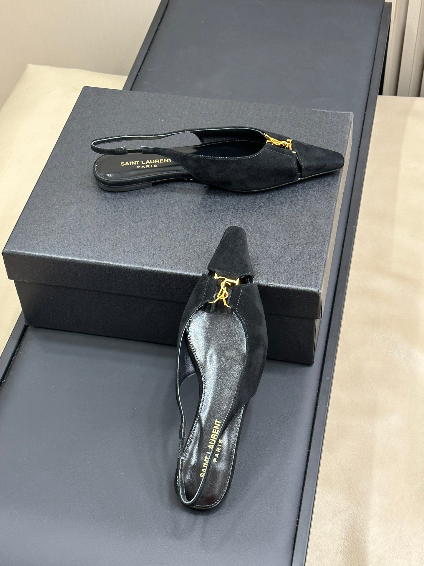 SL BABYLONE SLINGBACK FLAT BLACK SUEDE - 35