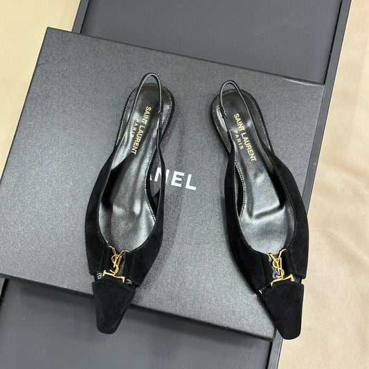 SL BABYLONE SLINGBACK FLAT BLACK SUEDE - 35