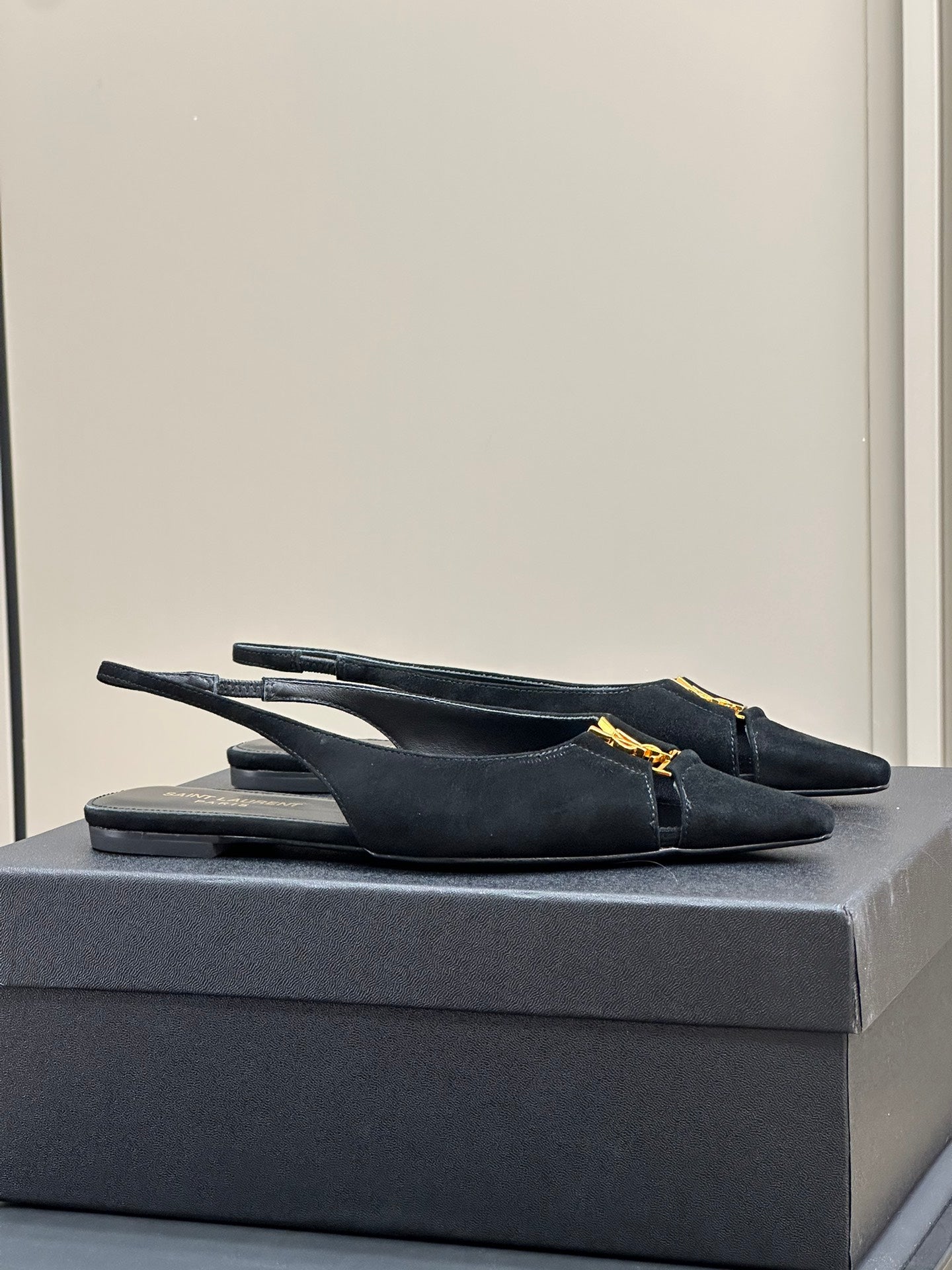 SL BABYLONE SLINGBACK FLAT BLACK SUEDE - 35