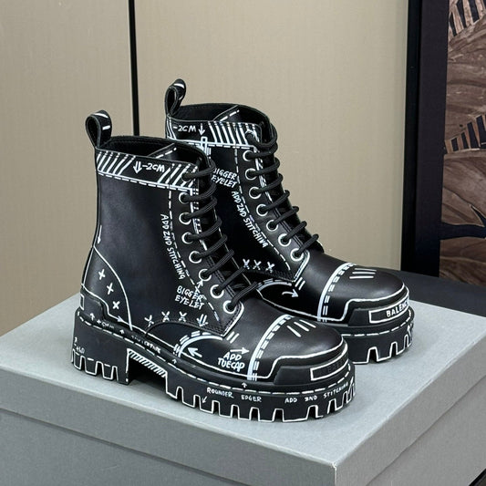 CHUNKY BOOTS IN BLACK SMOOTH CALFSKIN WHITE PRINT - 35