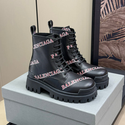 CHUNKY BOOTS IN BLACK SMOOTH CALFSKIN RED LOGO PRINT - 35
