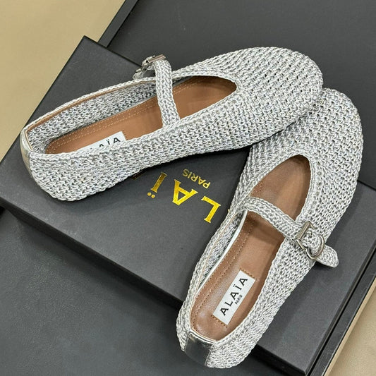 HANDWOVEN BALLET FLAT LIGHT BLUE - 35