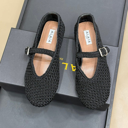 HANDWOVEN BALLET FLAT BLACK - 35