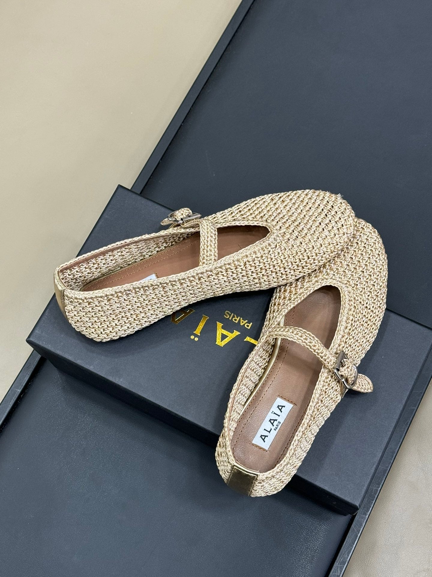 HANDWOVEN BALLET FLAT BEIGE - 35